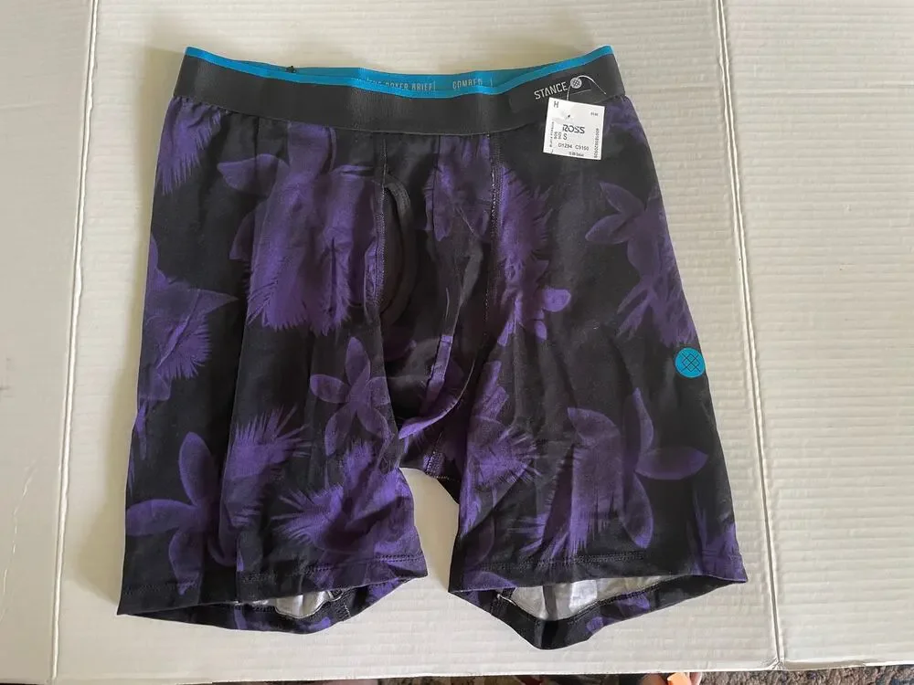 Men's Stance Purple Black Flowers Boxer Briefs Underwear S